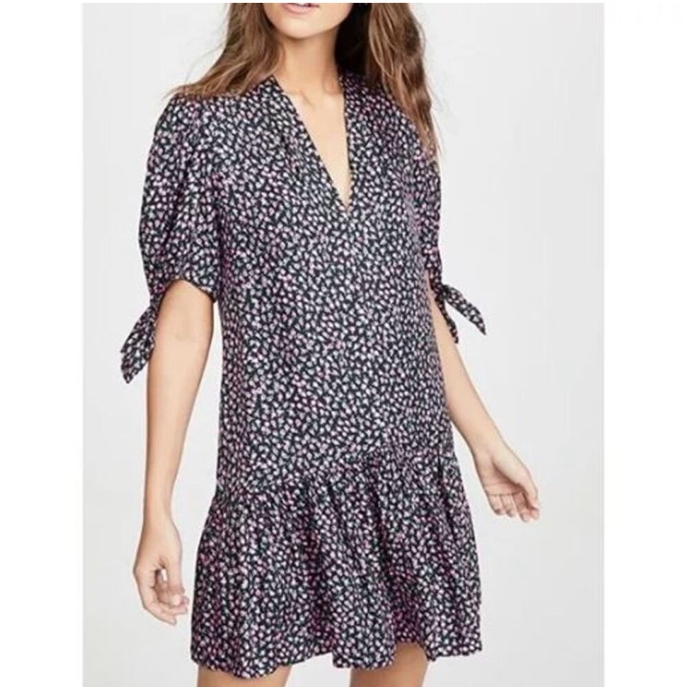 Rebecca Taylor Wild Rose Flounce Hem Mini Dress in Black Combo